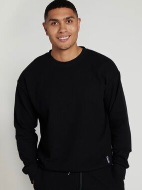 Comfrt Men's Black Waffle Thermal Crewneck